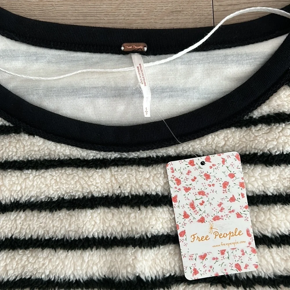 Free People Striped Fuzzy Crewneck Sweater Pullover NWT